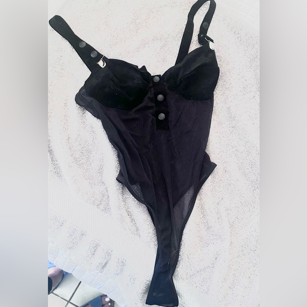 Sexy teddy. soft thin suede bust & clip on straps 1980’s vintage.